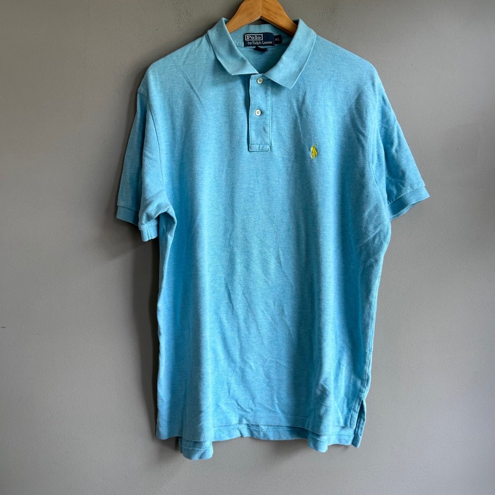 Polo Ralph Lauren Mens XL Light Blue Heather Short Sleeve Polo Yellow Pony Logo